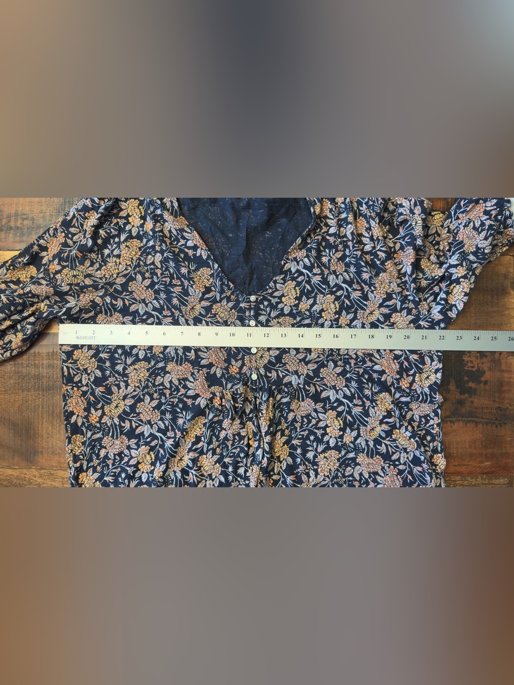 Lucky Brand Navy Floral V-Neck Button Accent Top - Picture 5 of 7